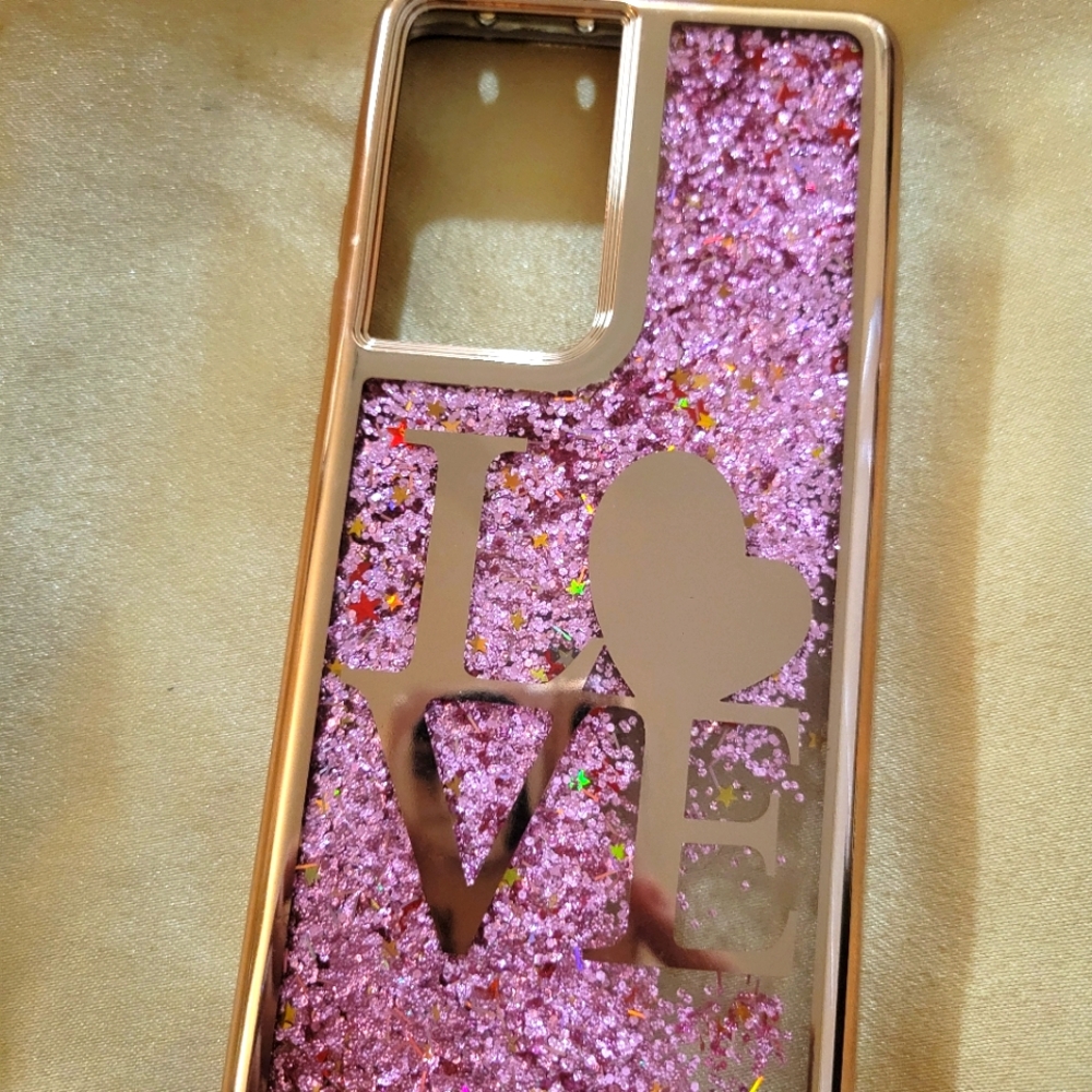 Brand New Iphone 15 + Rose Gold "LOVE" Waterfall Glitter Case